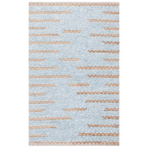 Alfombra moderna geométrica abstracta de lana/yute/algodón tejida a mano en azul/natural para sala de estar/dormitorio - Product Image 1