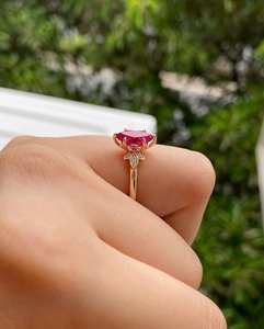 Anillo de compromiso de circonita cúbica roja con corte marquesa, de oro macizo de 14K, anillo de promesa de boda, joyería elegante para mujer, gran venta. - Product Image 2