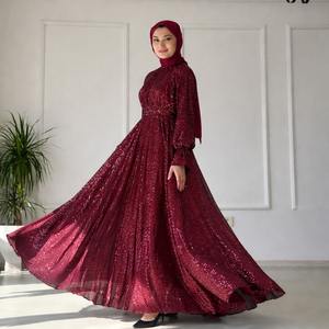 Vestido Abaya Musulmán de Lentejuelas de Lujo, Elegante Vestido Largo de Manga Larga, Silueta Recta Islámica, Vestido Maxi para Mujer, Ropa de Fiesta - Product Image 2