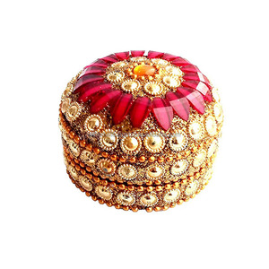 Boîte cadeau métallique décorative élégante à motif floral et paillettes, vente en gros, magnifique boîte à pilules artisanale ornée de perles et de miroirs, rouge et noir - Product Image 6