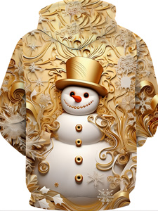 Sweat-shirt à capuche imprimé Père Noël, bonhomme de neige et cerf pour homme, hiver, décontracté, tricoté en polyester, coupe classique - Product Image 3