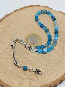 Blue Agate Tasbih Prayer Beads Handmade Islamic Misbaha with Silver Tassel Muslim Ramadan <b>Eid</b> <b>Gift</b> - Product Image 2