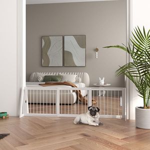 Cancelletto per Animali Domestici Autoportante in Legno Bianco da 28-75 Pollici con Piedini di Supporto e Tappetini Antiscivolo per Scale e Porte Interne - Product Image 2