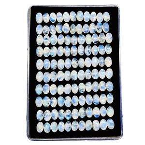 Piedra de Luna Arcoíris Natural Ovalada Cabujón 6mm 4mm Azul Brillante Piedras Sueltas Precio al por Mayor Lote a Granel para Fabricación de Joyas - Product Image 1