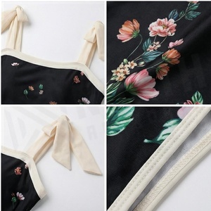 Floral Print 2 Piece Tankini <b>Set</b> With Contrast Binding And Bow Detail For Women - Product Image 4
