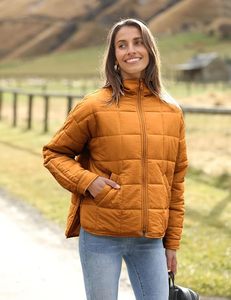 Chaqueta Acolchada para Mujer, Color Sólido, Manga Larga, Cuello Alto, Cierre de Cremallera, para Otoño, Material de Poliéster - Product Image 1