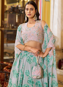 Conjunto de Lehenga de Georgette para Mujer, Completamente Cosido, con Bordado de Hilo y Batwa - Product Image 2