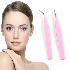 Professional Pink Anti-static Stainless Steel Eyelash Tweezers For Eye <b>Lashes</b> Extension Makeup Straight Tweezers - Product Image 4