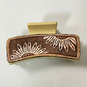 2026 Factory Price Hand <b>Tooled</b> Leather Sunflower Hair Claw <b>Clip</b> for Women Custom Design Rectangle Multifunctional Hair Accessory - Product Image 4