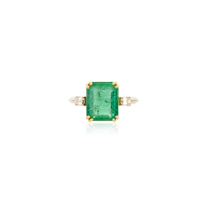 Anillo de Oro Sólido de 18K de Dos Tonos con Esmeralda y Diamante de Doble Engaste, Gema Grande Preciosa, Joyería de Venta Caliente a Precio Mayorista - Product Image 1
