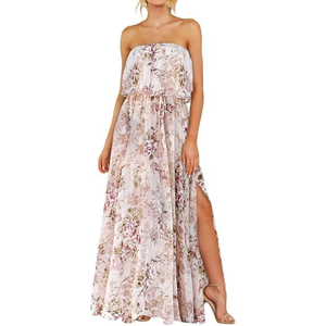 Vestido Maxi Floral Multicolor sin Tirantes con Abertura Lateral, Estilo Tubo, para Playa o Verano - Product Image 3