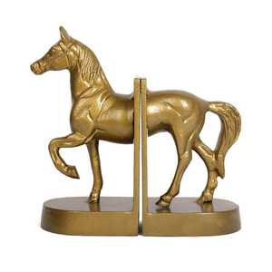 Gold Horse Serre-livres décoratifs en métal plaqué or Art Déco, organisateur d'étagère pour la maison et le bureau, cadeau de remise de diplôme/mariage/Diwali - Product Image 1