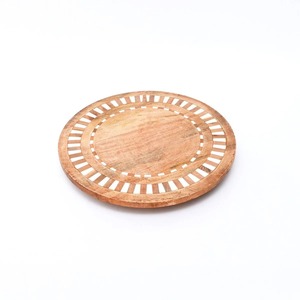 Round <b>Wood</b> Decorative Tray Geometric Pattern <b>Rustic</b> Design Handcrafted Lazy Susan Serving Plate For Home Kitchen <b>Table</b> Display - Product Image 2