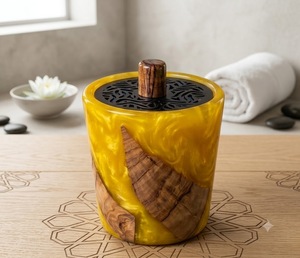 Quemador de Incienso Artesanal de Resina Azul y Madera de Sándalo, Difusor de Aromaterapia, Diseño Personalizado para Decoración del Hogar o Templo, Estilo Uttar Pradesh Tibetano - Product Image 4