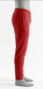 Pantalon de survêtement rouge pour homme, taille élastique, en tricot double interlock 100 % polyester, poids moyen, respirant, séchage rapide, poches latérales, décontracté - Product Image 3