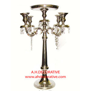 Candélabre porte-bougie baroque en métal sur trépied couleur or centre de table de mariage candélabre fait à la main avec assiette à fleurs - Product Image 4