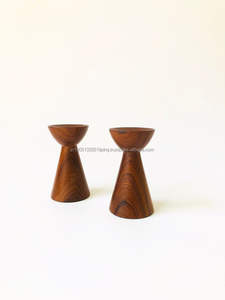 Wholesale Antiqued Mango Wood <b>Candle</b> Stand <b>Set</b> Handmade Wooden Pillar Lantern Design Christmas 2 Wooden <b>Candle</b> Holders for Home - Product Image 4