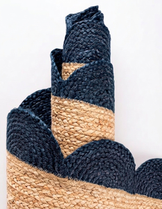Handmade Natural Round Jute <b>Rug</b> Navy Blue Scalloped Border Braided Area <b>Rug</b> <b>Boho</b> Farmhouse Living Room Carpet - Product Image 5