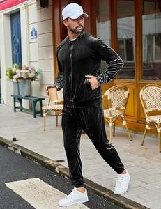 Conjunto de 2 piezas de chándal de terciopelo para hombre: Sudadera de manga larga con cremallera completa y pantalones jogger, conjunto de chaqueta y pantalones de terciopelo - Product Image 2