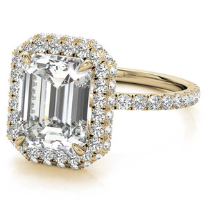 Anillo de Compromiso y Boda con Halo de Diamantes Cultivados en Laboratorio, Corte Esmeralda, Oro de 18k, Certificado IGI, para Mujeres y Niñas, Venta al Por Mayor - Product Image 5