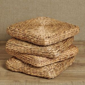 Cojín de suelo redondo de jacinto de agua tejido a mano natural de Vietnam, puf para sentarse, mueble. - Product Image 4