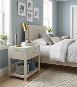 Modern Wood Nightstand with 1 Drawer Storage for Bedroom Furniture in Light Gray Finish - Product Image 5