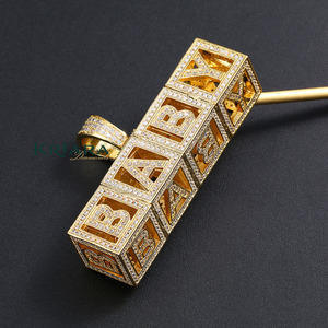 Pendentif Lettre Bébé en Argent 925 avec Pierres Moissanite Plaqué Rhodium Style Hiphop Bijoux Unisexe - Product Image 5