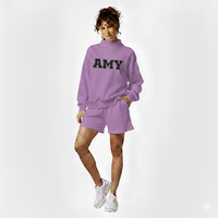 Conjunto de Dos Piezas de Punto Suave Premium para Mujer: Top de Cuello Alto de Manga Larga de Forro Polar Ecológico y Shorts hasta la Rodilla, Estilo Urbano de Invierno