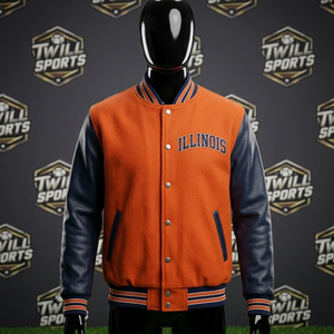 Chaqueta Varsity de Illinois para Hombre, Color Naranja, Cuero Sintético, Bordado Frontal, Mangas de Alta Calidad, Estilo Bomber, Ropa Casual de Otoño - Product Image 2