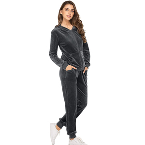 Ensemble de survêtement unisexe d'hiver en velours polaire uni à capuche, avec cordon de serrage, poche discrète, séchage rapide, tenue de sport streetwear - Product Image 3