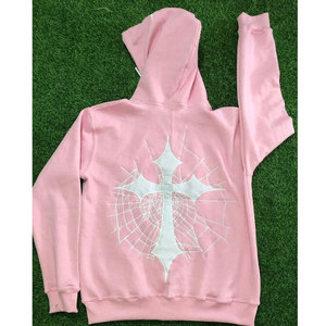 Pink Hooded <b>Zip</b>-<b>Up</b> Sweatshirt Unisex Cotton Knitted Casual Letter Print Front Logo Autumn Wear - Product Image 3