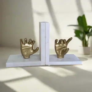Luxury White Marble Art Deco Bookends with Gold Hand Sculptures Decorative Holder Home Office Bookshelf <b>Library</b> Display - Product Image 5
