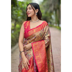 Sari en soie Dharmavaram rose original Elite Weaves avec un motif tissé traditionnel Zari pour les vêtements indiens et pakistanais - Product Image 2