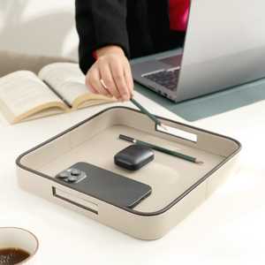 Organisateur de bureau rectangulaire en similicuir, design minimaliste, plateau de rangement durable, nouveau design, organiseur d'accessoires de bureau - Product Image 4