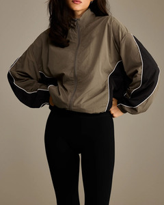 Custom Panel Contrast Lining Piping <b>Wind</b> <b>Breaker</b> Crinkle Fabric Lightweight Breathable Women's Set Women's Summer Tracksuit Set - Product Image 3