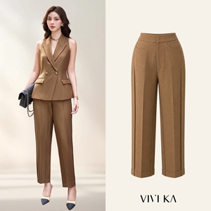 Pantalones Rectos de Cintura Alta Color Marrón para Mujer, Pantalones Holgados de Oficina, Color Sólido, Poliéster y Elastano, Ropa de Otoño JAMES - Product Image 1