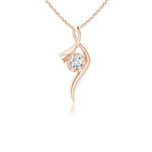 Colgante de Diamante y Oro Certificado por IGI, Corte Brillante Redondo, Joyería Romántica para Uso Diario para Mujer, Oro de 10K, 14K, 18K, Plata 925, 935 - Product Image 3
