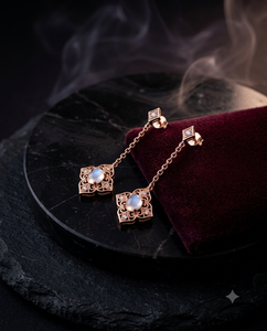 Ensemble collier et boucles d'oreilles vintage en argent 925 plaqué or avec pendentif en pierre de lune arc-en-ciel et pierres de moissanite taille ronde pour femme - Product Image 5