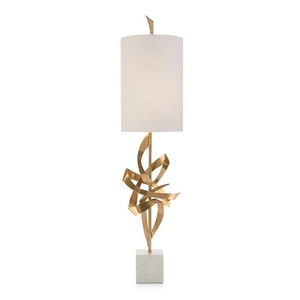 Lampe de table moderne de luxe avec ruban doré, base en marbre, abat-jour en tissu, éclairage LED élégant Art Déco, décoration de chevet, salon - Product Image 4