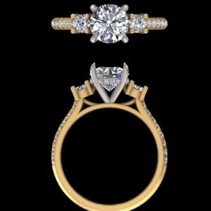 Anillo de Compromiso de Tres Piedras con Diamante de Corte Redondo de 1.78 Quilates, Oro Amarillo de 18k, Halo Oculto, Banda Pavé, Joyería Fina de Lujo, Regalo Nupcial - Product Image 1