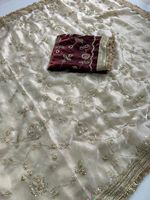 Nouveau sari en soie brodée avec bordure en dentelle, sari spécial pour les fêtes