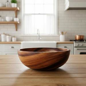 Bol de service en bois d'acacia et mangue fait main, design classique, non traité, pour cuisine, salle à manger, décoration, rangement de fruits et collations - Product Image 6