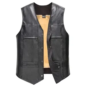 Plus Size Modieuze Mouwloze Mannen Lederen Vest Motorbike Leather Vest Voor Mannen Koeienhuid Lederen Vest