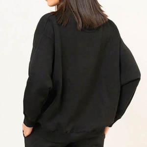Sweat-shirt en coton noir surdimensionné à col rond, coupe classique, tricoté, unisexe, pour l'automne - Product Image 1