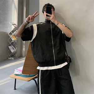 Conjunto deportivo de verano para hombre, ligero, con cremallera, chaleco de manga corta y pantalones cortos, conjunto de dos piezas, ropa de calle informal. - Product Image 2
