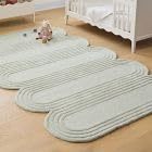 Tapis de luxe à poils longs, tufté à la main, couleur unie, motif à bords ondulés blanc pur et vert, inspiré de la nature, antidérapant, en PET - Product Image 5
