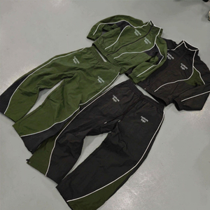Casual Spring Windproof Heavyweight Unisex <b>Track</b> <b>Jacket</b> and Pants Set with Reflective Stripe Custom Embroidery Nylon Windbreaker - Product Image 1