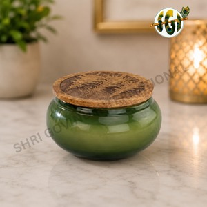 Porte-bougie en verre écologique, pot à bougie rond fait à la main, décoration de table réutilisable, bougie décorative portable pour la maison - Product Image 2