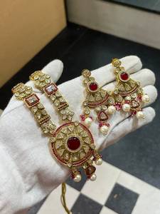 Parure de collier en alliage de laiton artificiel style Kundan, ethnique indienne, pour fiançailles, imitation plaqué rhodium, pour femme, mariage, anniversaire - Product Image 1