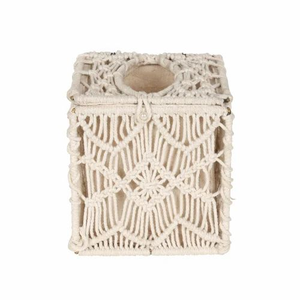 Caja de pañuelos de macramé estilo bohemio de 6x6 pulgadas, cubierta de cuerda de algodón, soporte decorativo para pañuelos, funda para servilletas hecha a mano con forma de cubo para el hogar y la oficina - Product Image 4